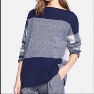 Vince Intarsia Block Wool Cashmere Blend
Sweater in Navy/Heather Grey, Size L